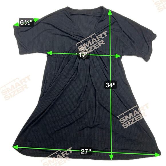 Zaful Swim Cover Up Ribbed Black V-Neck O-Ring Short Sleeve New w/Tags Size L - Picture 5 of 10